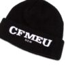 Black knit beanie with a white embroidered 'CFMEU NSW' on the cuff, shown from angled side.